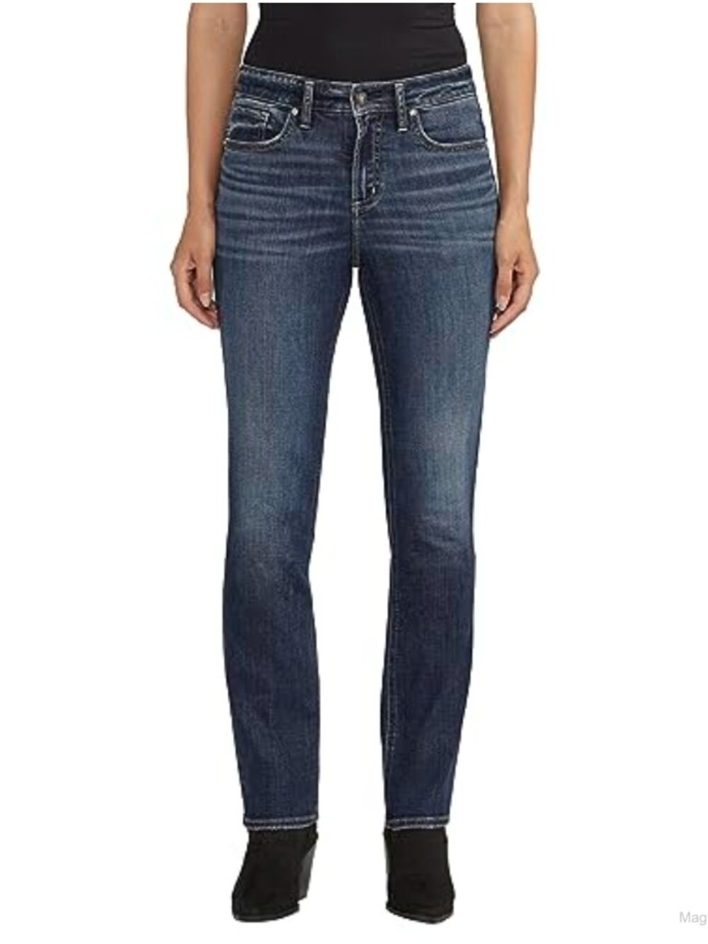 High Rise Curvy Fit Straight Leg Jeans Cotton Blend